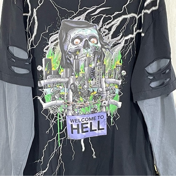 Broken Promises Welcome to Hell Layered Graphic Size L Grunge Skater Streetwear - Picture 1 of 16